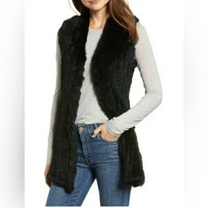 Love Token Genuine Rabbit Fur Vest In Black ‎ Size XS